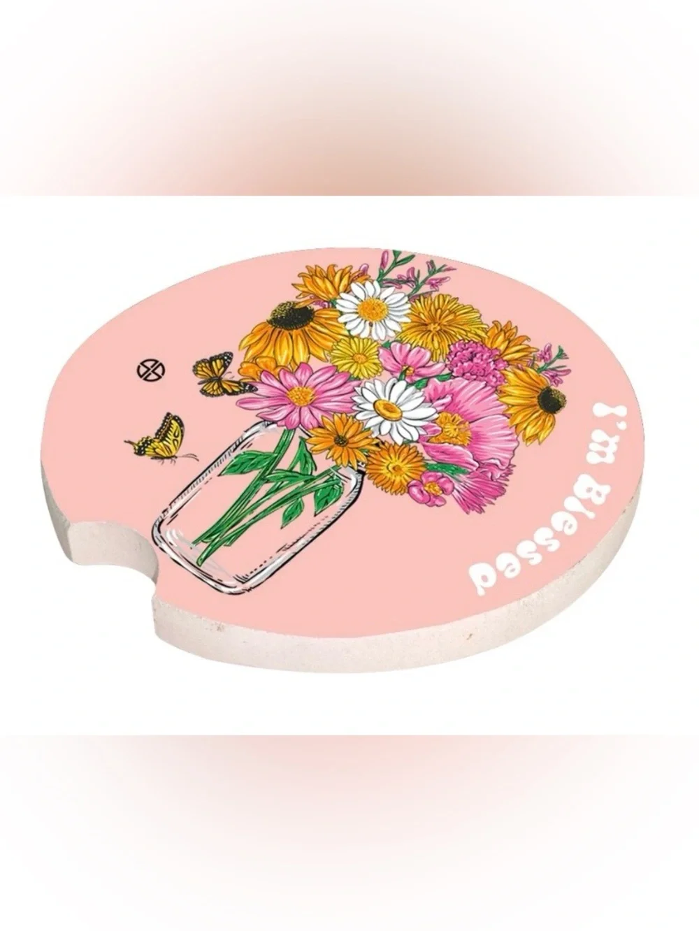 Simply Southern Pink Floral Bouquet Round Car Coasters (2-pack)